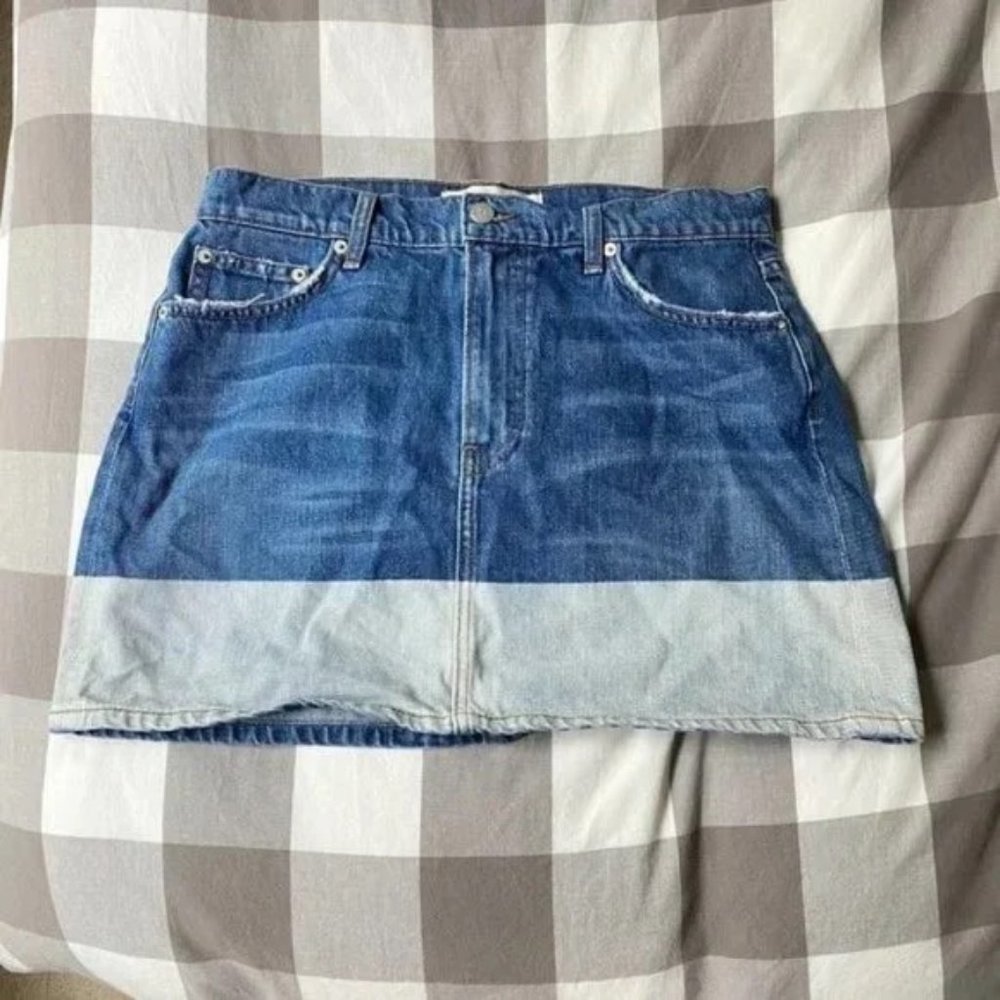 Reformation Women's Celtic Colorblock Blue Ella Jean Mini Pencil Skirt Sz 30 Reg